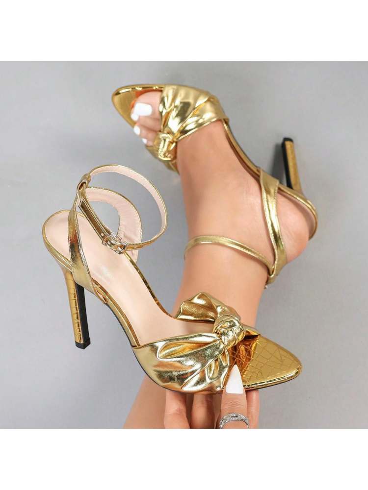 Wholesale7 Metallic Knot Ankle Strap Heels