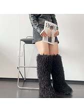 Plain Knee-High Fake Fur Snow Boots