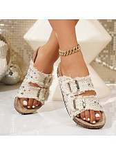 Denim Rhinestones Ankle Strap Slippers