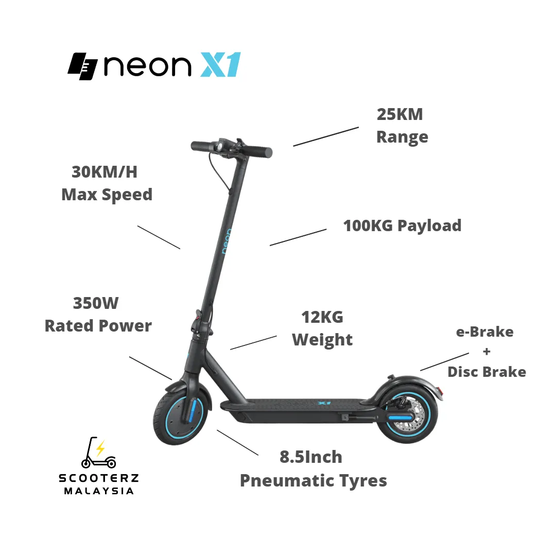 ScooterzMalaysia neon X1 Electric Scooter (30km/h, 350W, 25km Range)
