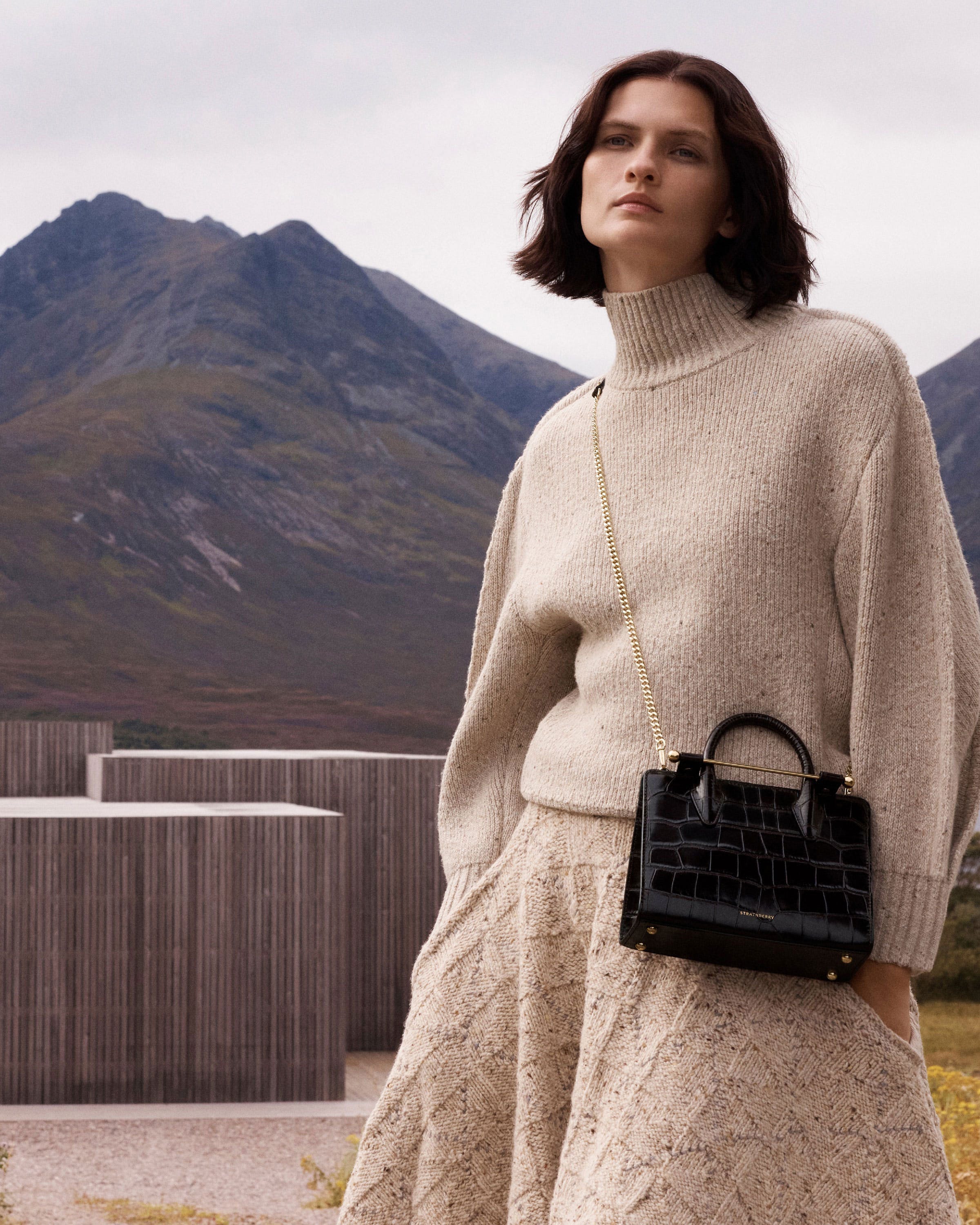 Strathberry Mini Tote - Croc-Embossed Leather Mahogany