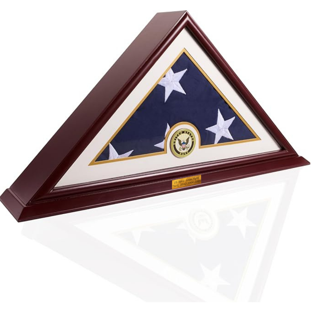 DECOMIL Burial Flag Display Case, Veteran Flag Display - Solid Wood Cherry Finish with...