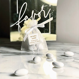 fofiBRIGHTWORKS Bulk Party Favor Jordan Almonds Personalized Tag & Bow - White Organza Pouch