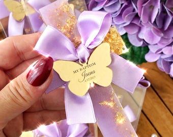AngelBornGifts Personalized Lilac Butterfly Gold Cross Baptism Magnet Favor: Christening Thank You...