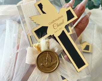 AngelBornGifts Mirror Acrylic Cross Magnet Baptism Favor – Personalized Christening Religious Keepsake