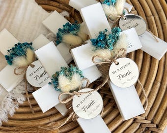 AngelBornGifts Personalized Epoxy Cross Magnet Favor – Baptism Christening Dried Flower Religious...
