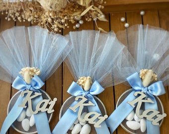 Personalized First Communion Almond Candy Favor – Baptism Tulle Ring Christening Keepsake