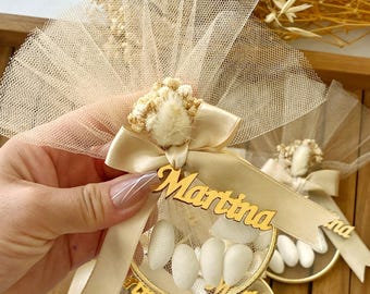 Personalized Baptism Favor Almond Candy Tulle Ring – Christening Baby Keepsake Gift