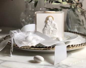 fofiBRIGHTWORKS Icon Virgin Mary Bulk Party Favor: Theotokos Gold - Silver Leaf Statue, 4" Sq, Byzantine,...