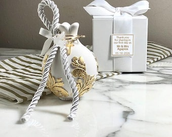 Pomegranate RODI Party Favor: Victorian Gilded Motif, Satin Rope Tassel, Gold Cross, Jordan Almonds Wedding, Baptism, Baby, Boubouniere Gift