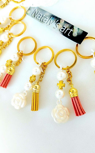 NatalysWeddingArt 30pcs Girl Gold Key Rings Baptism favors Greek Baptism gifts for guests