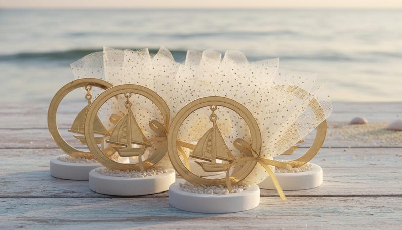 LuckyLuvEventsCo Baptism Favor with Hanging Plexiglass Boat on a Ceramic Base: Christening Guest Gift,...