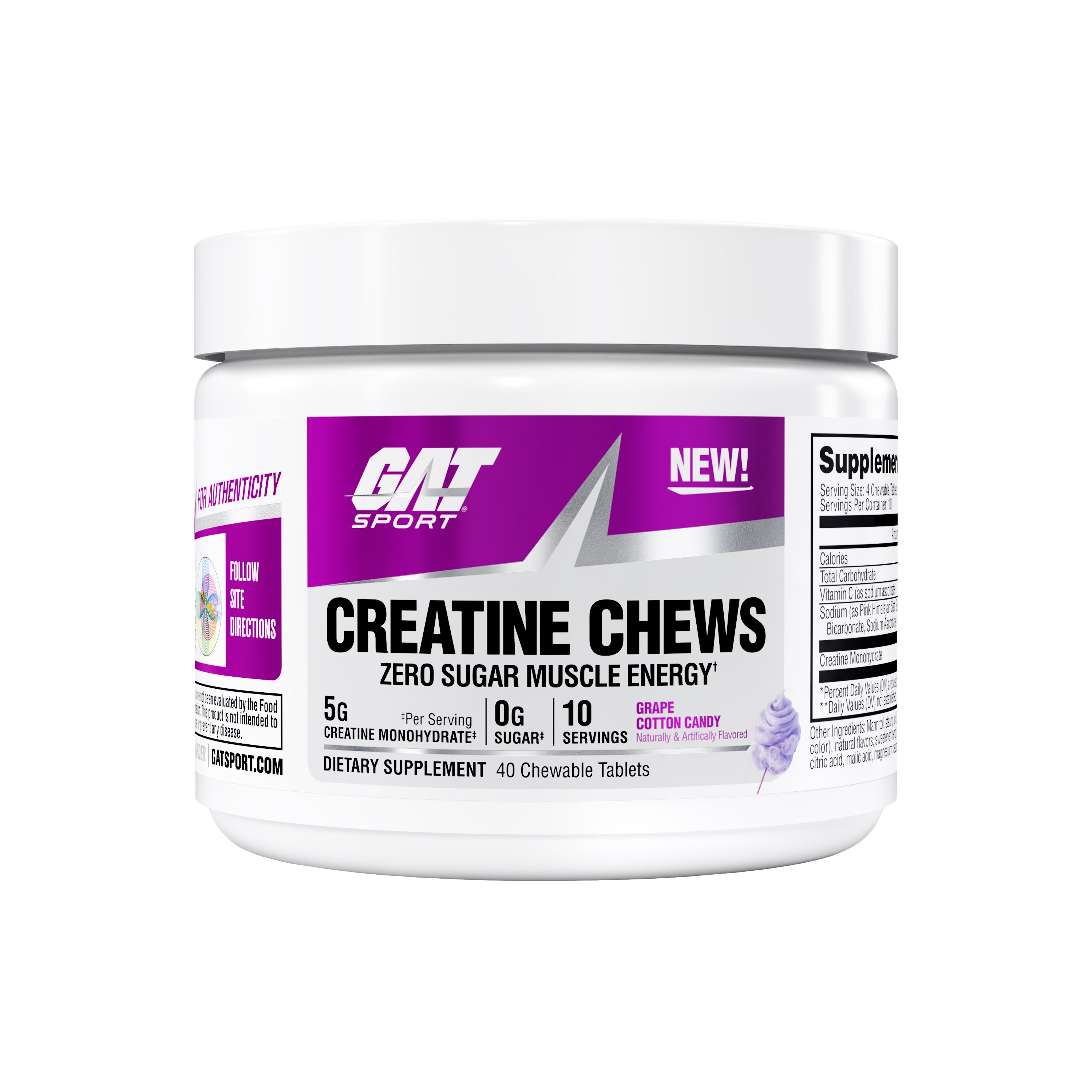 GAT Sport Creatine Chews - 10 Servings - Grape Cotton Candy