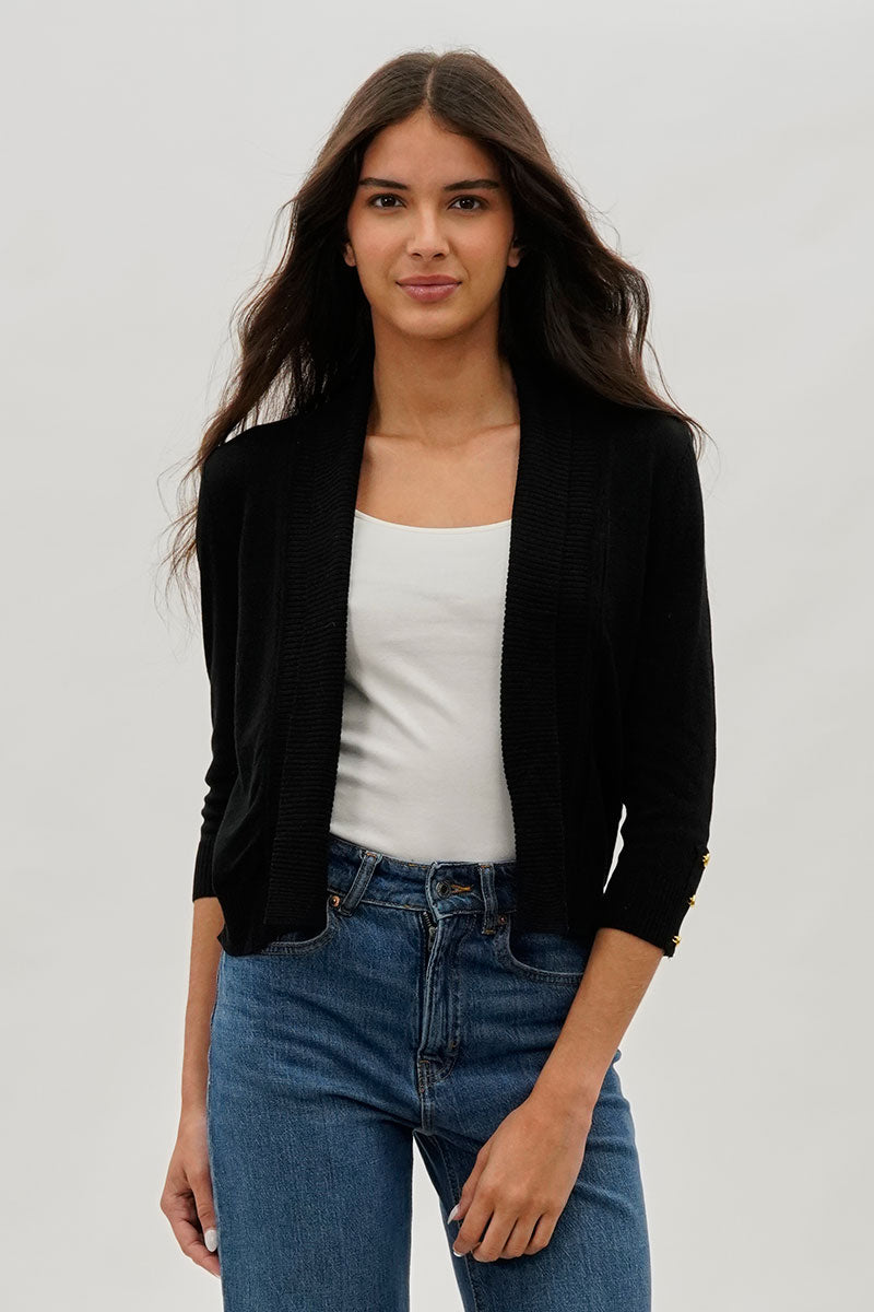 Fairweather Beechers Brook 3/4 Sleeve Open Shrug Cardigan - Black