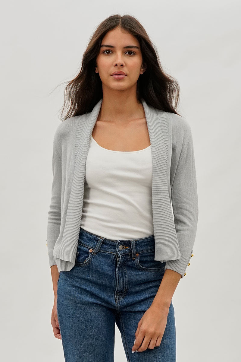 Fairweather Beechers Brook 3/4 Sleeve Open Shrug Cardigan - Grey