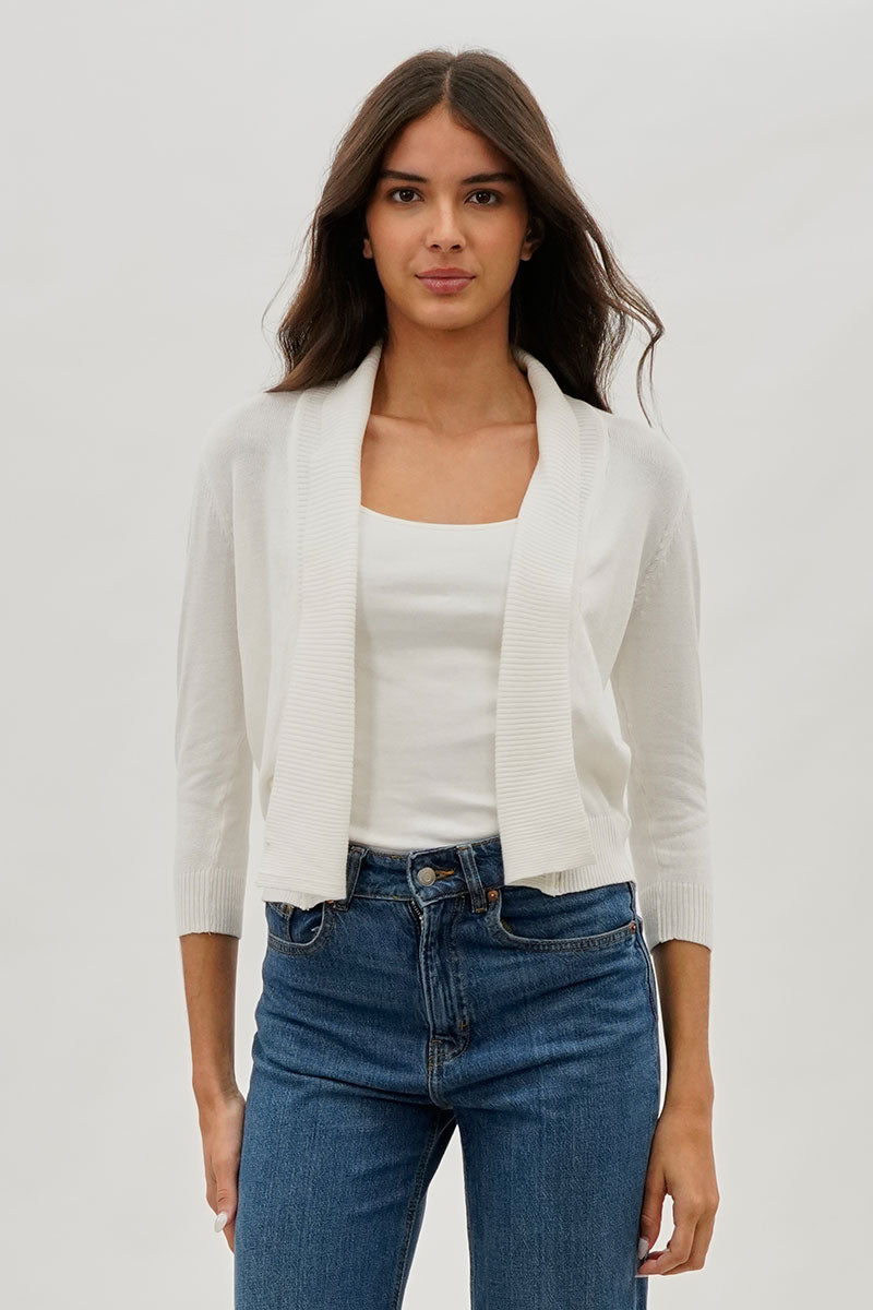 Fairweather Beechers Brook 3/4 Sleeve Open Shrug Cardigan - White