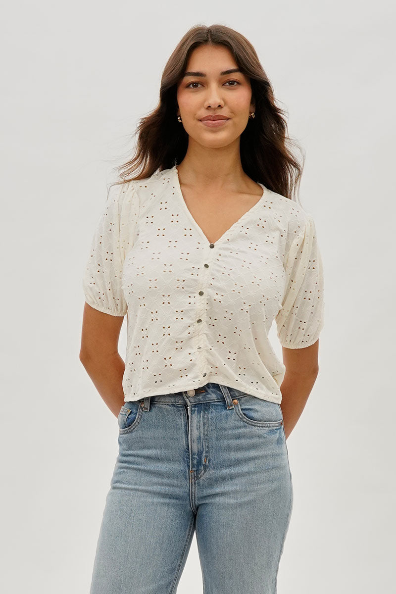 Fairweather Beechers Brook Button Down Eyelet Blouse - Cream