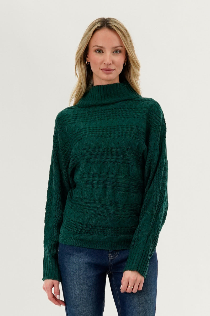 Beechers Brook Cable Knit Mock Neck Pullover Sweater - Green