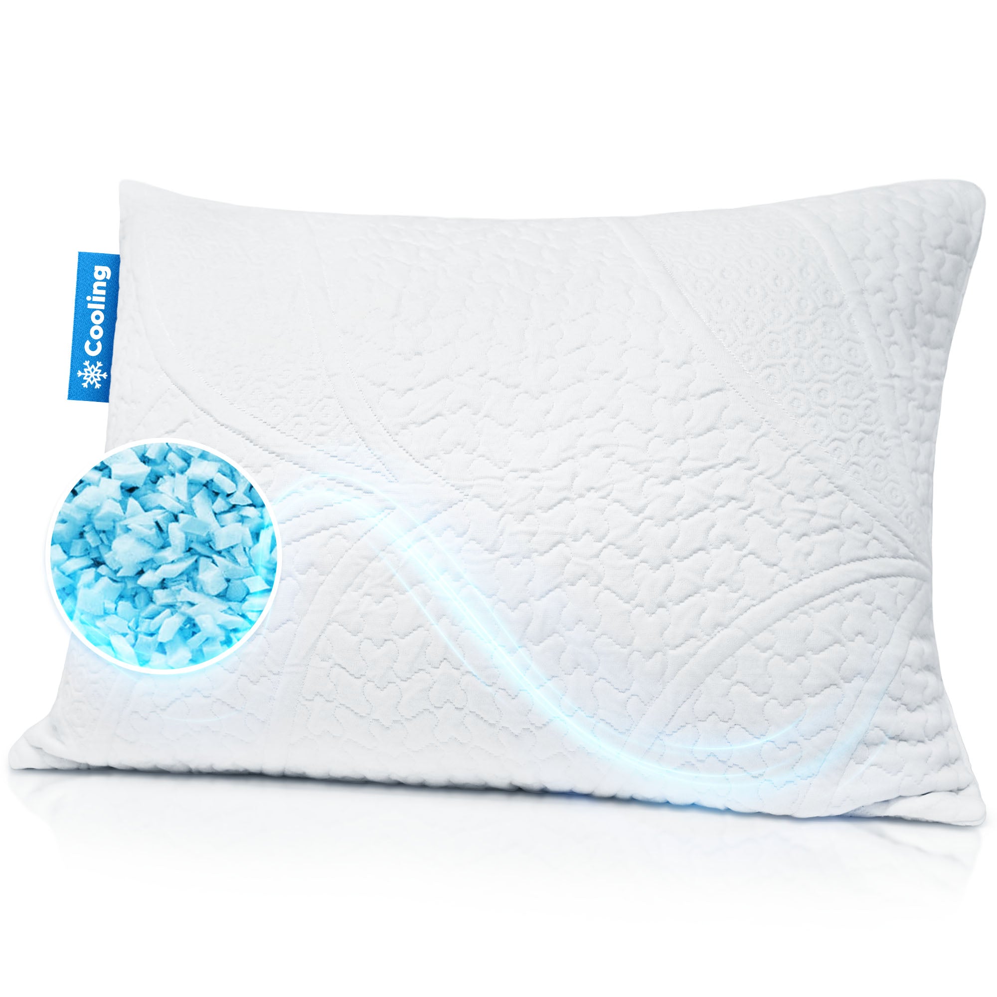 Cool Gel Cooling Pillow Standard Size - Shredded Memory Foam Pillow with Double Sided Cooling Gel