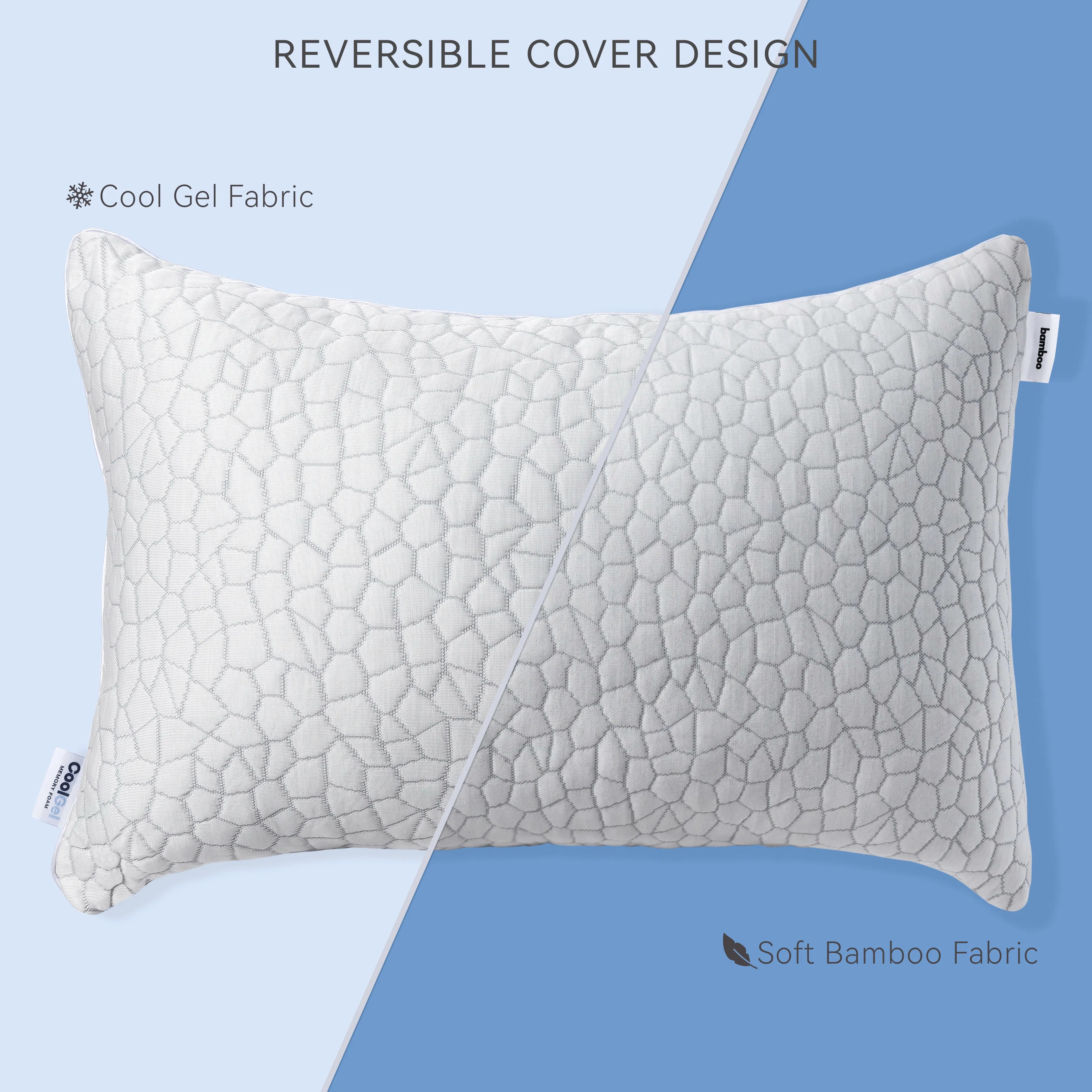 Cool Gel Reversible Shredded Memory Foam Pillow, Supportive and Comfortable