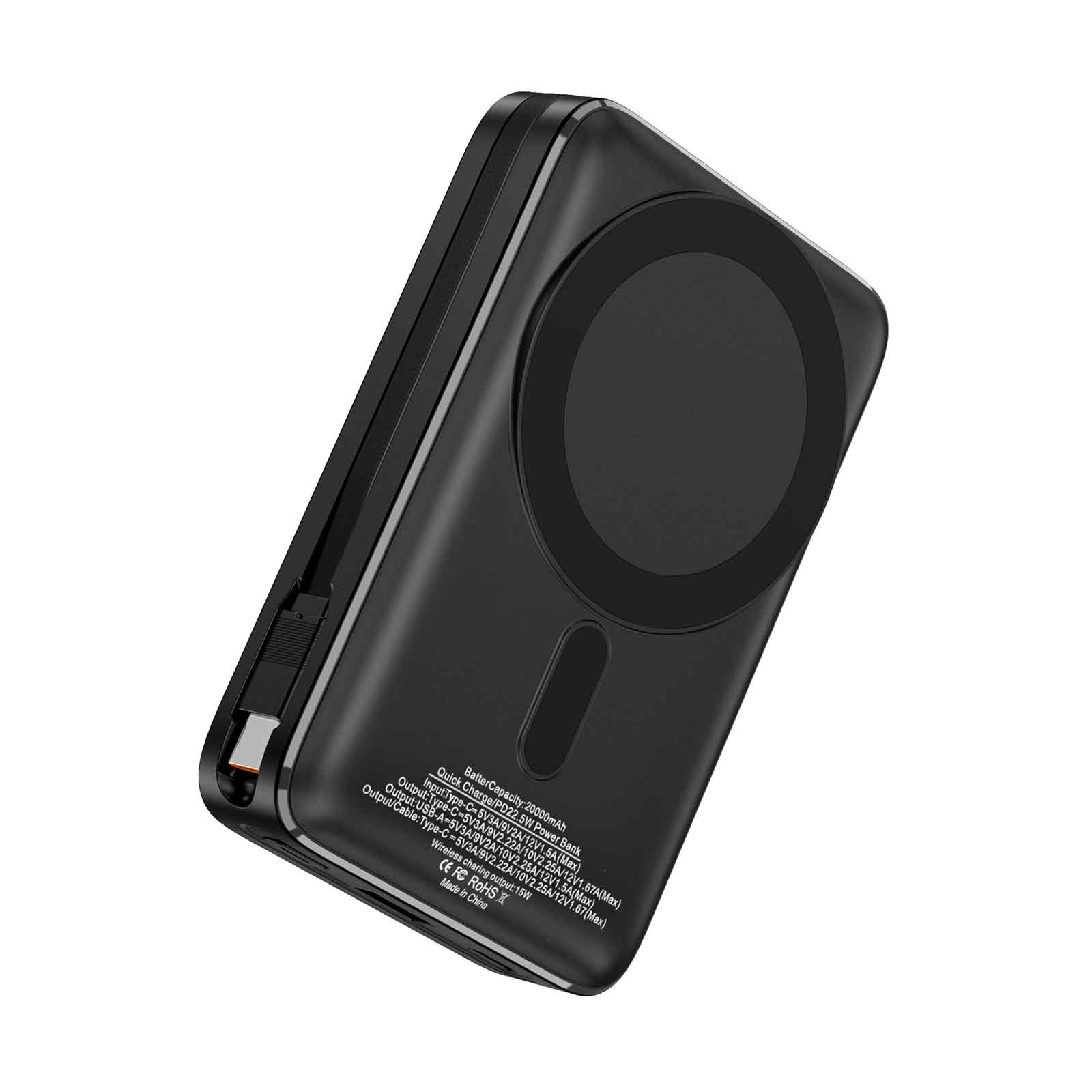 Shenzhen Juffan Electronics Technology Co., LTD 20000mAh Power Bank with Built-in Cable, 15W Wireless Charging, Foldable Metal Stand, LED...
