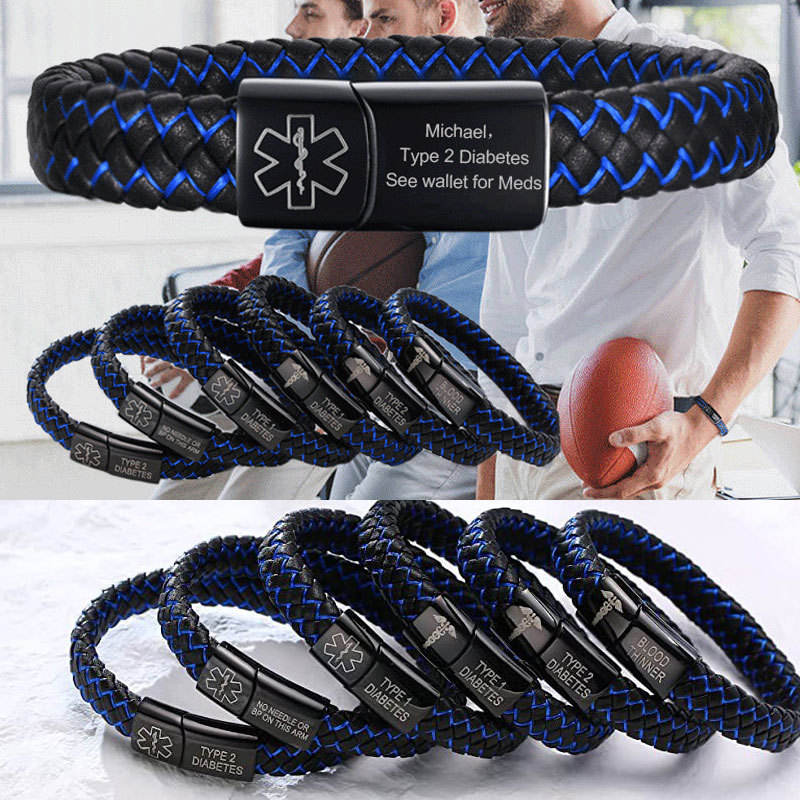 Dongguan An Bella Jewelry Company Limited Stainless Steel Magnet Clasp Medical Type 2 Diabetes Leather Bracelet Personalized...