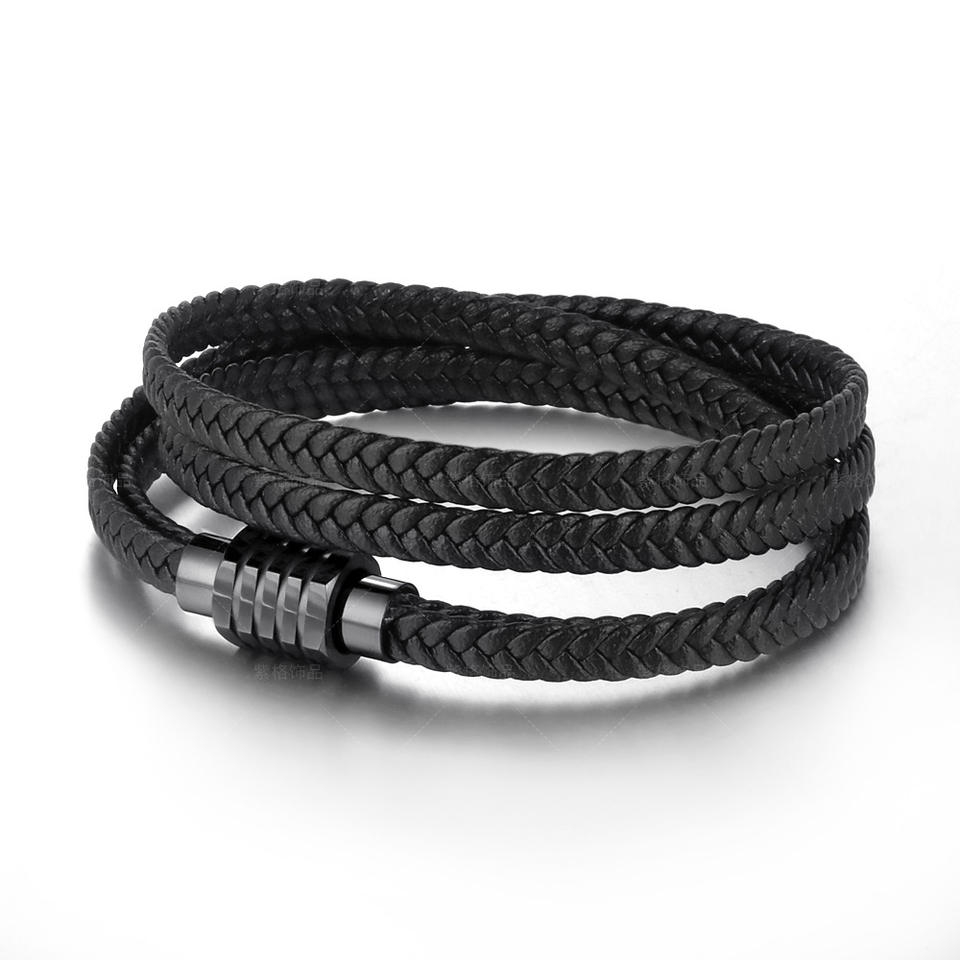 Fashion Man Leather Jewelry Handmade Braided Multi-strand Leather Wrap Bracelet for Men