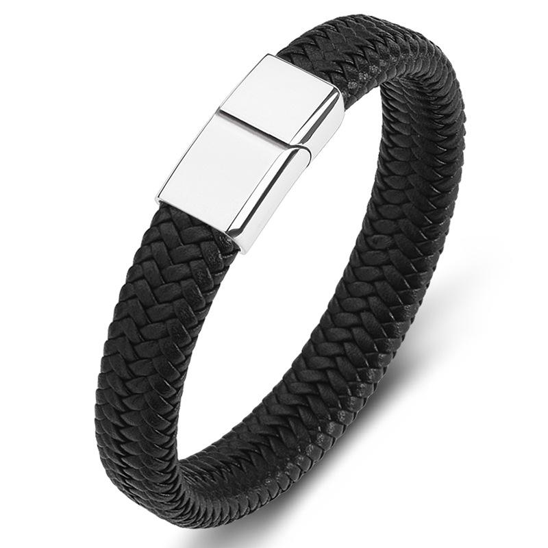 Hot Selling Wholesale Fashion Men's Jewelry Braided Leather Bracelet With Magnetic Buckle for Men
