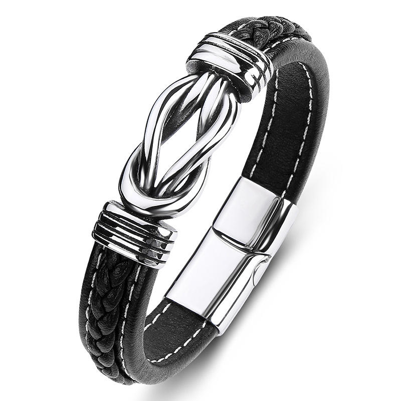 Hot Sale Punk Style Handmade Braided Leather Bracelet Magnet Buckle Wristband Bracelet for Men