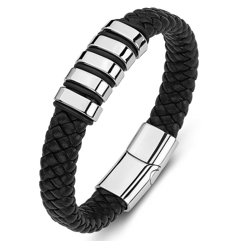Custom Engraved Personalized Beads Leather Bracelet Magnetic Closure Leather Bracelet for Men