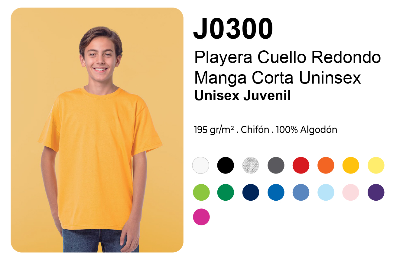 Playera Cuello Redondo Juvenil 8-14 Años