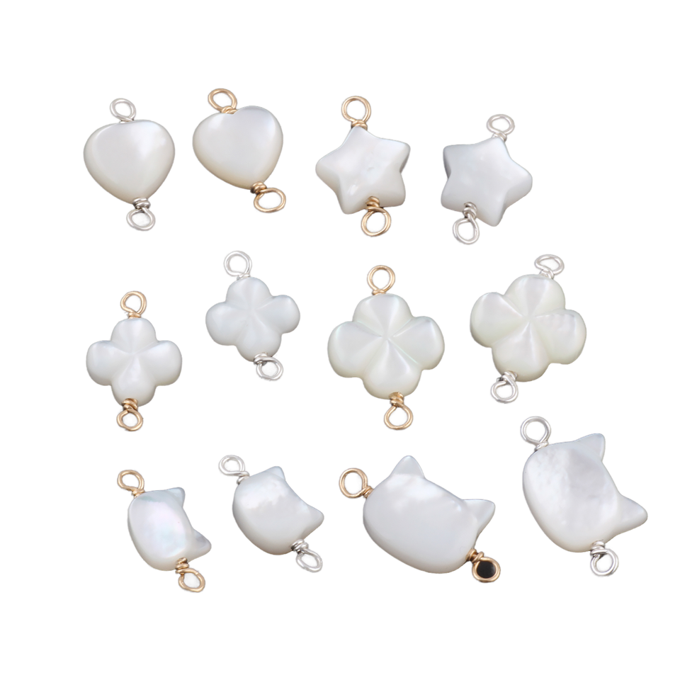 Yiwu Gupu Accessories Firm 14K Gold Filled and S925 Silver Natural Shell Pendant Charms Heart/Star/Flower/Cat Shaped...