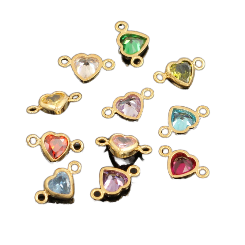 Yiwu Gupu Accessories Firm Wholesale 14K Gold Filled Faceted Heart Pendant 3A CZ Bezel Connectors Double Holes 3mm...