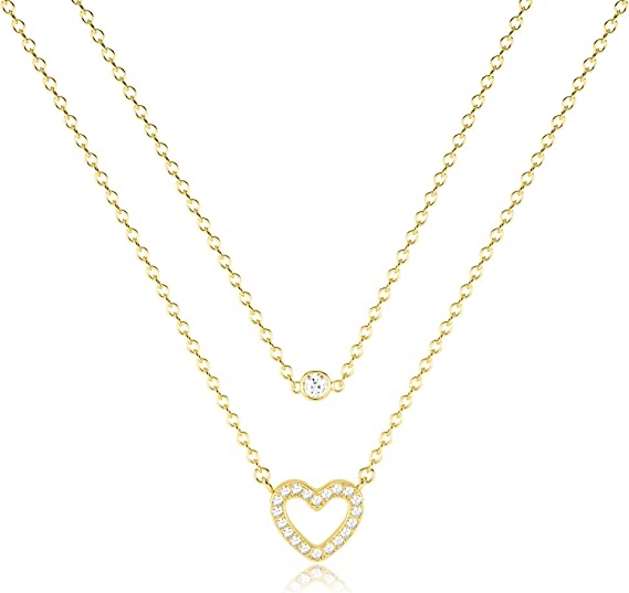 FREEKISS Layered CZ Open Heart Necklace