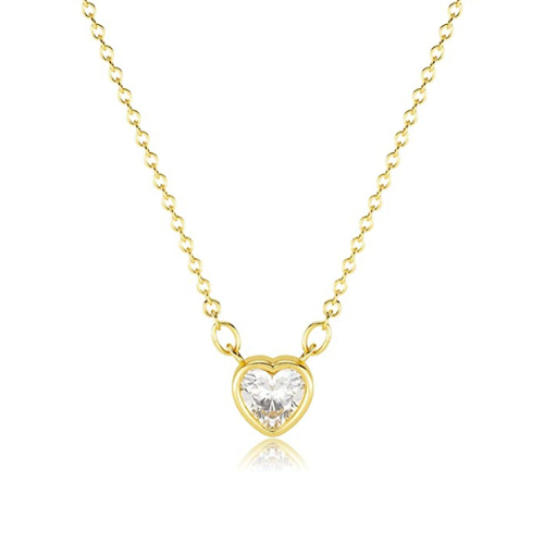 FREEKISS Bezel CZ Diamond Heart Pendant Necklace