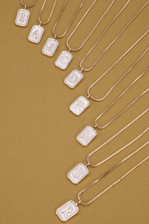 JOSSLYN by wall to wall MONOGRAM INITIAL RECTANGLE PEARLY CHARM NECKLACE