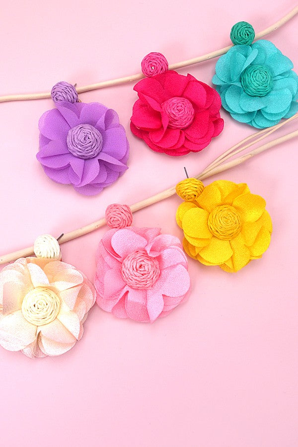 RAFFIA FLOWER COLORFUL EARRINGS