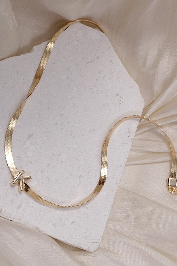 PERSONALIZED WIDE HERRINGBONE INITIAL NECKLACE