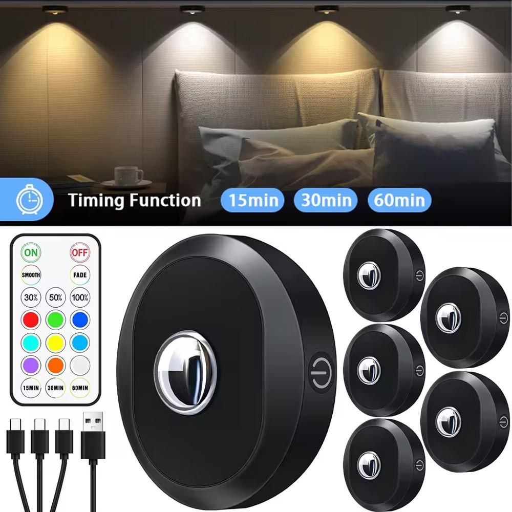 PowerBee Powerbee Battery Operated (Rechargeable) Lights With Remote – LED Puck Lights, Magnetic...