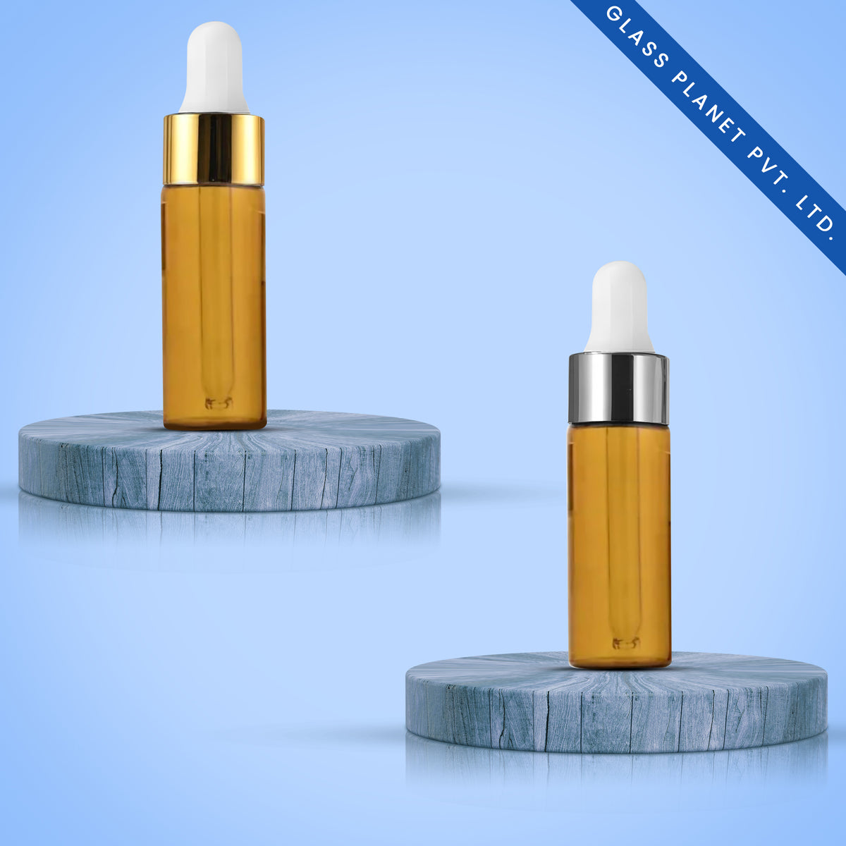 Glass Planet Private Limited 15ML Amber Borosilicate Glass Bottle with Golden and Silver Glossy Dropper