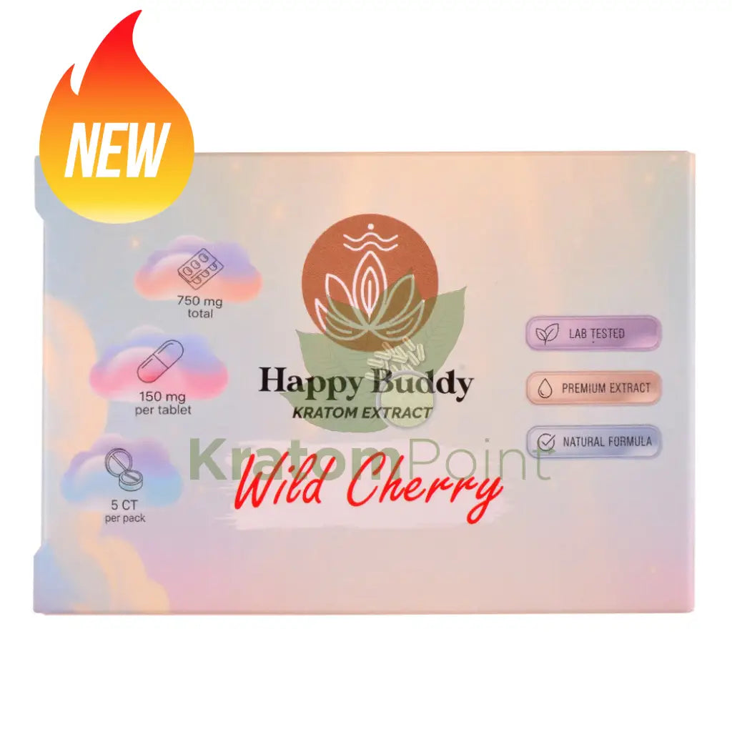 Kratompoint Wholesale Happy Buddy Wild Cherry 150mg Kratom Extract Tablets, 5ct