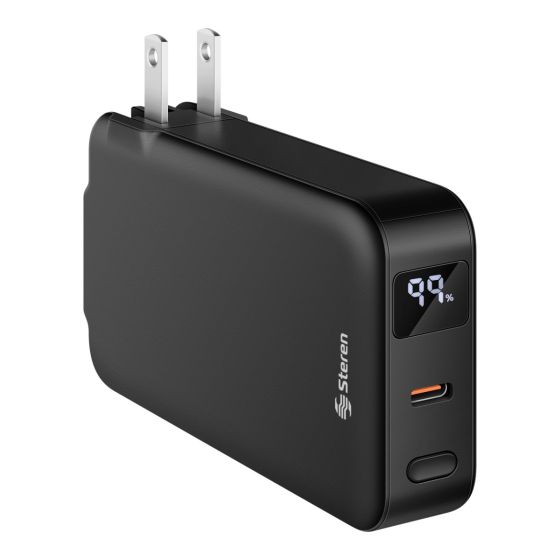 Steren Cargador USB con Power Bank de 5,000 mAh, PD 20 W con 1 salida USB C, cables integrados...