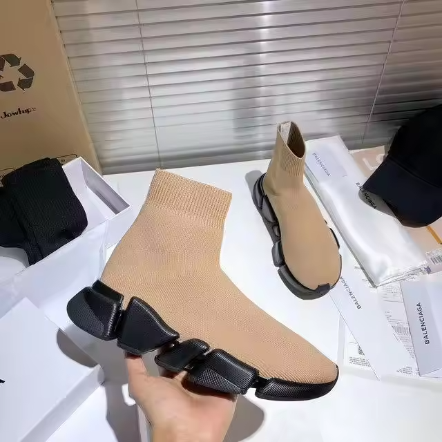 Wholesale Men's Retro Casual Shoes Mesh Upper Custom 3D Printed Logo Elastic Knit Breathable Chunky Sole Sneakers Spring