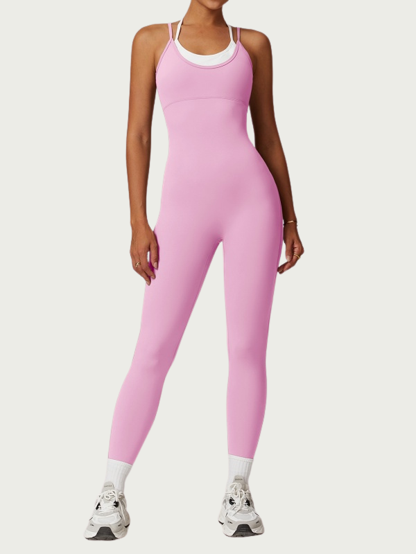 ZIYANG (Yiwu Ziyang Import & Export Co., Ltd.) Two Tone Color Block Tank Jumpsuit, Backless Yoga Outfit for Outdoor Fitness