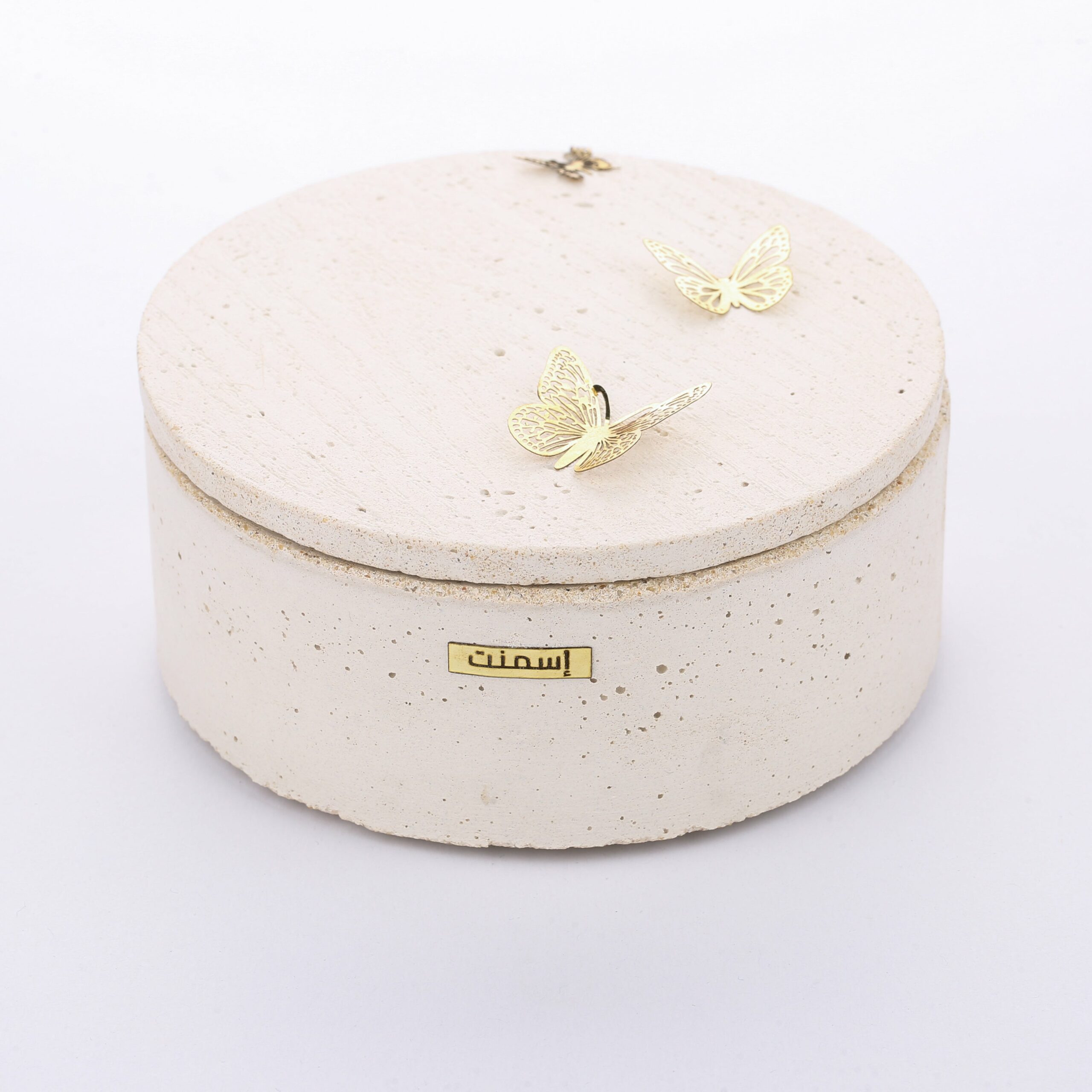 ILEYCOM Concrete ephemeral box with lid decorated with copper butterflies (S, M, L)