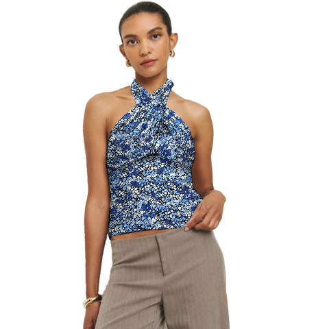 Hangzhou Iterate Import & Export Co., Ltd. 2025 Fashion Recycled Polyester Burn Out Print Polka Dots Sleeveless Cross Neck Twist Top...