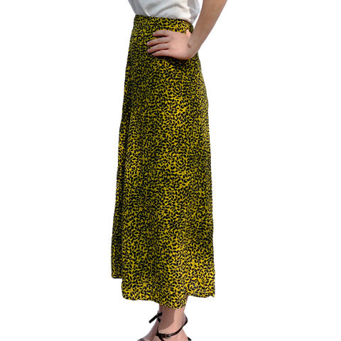 Hangzhou Iterate Import & Export Co., Ltd. Olaesa Summer Casual Boho Yellow Flower Print Beach A-Line Long Skirt