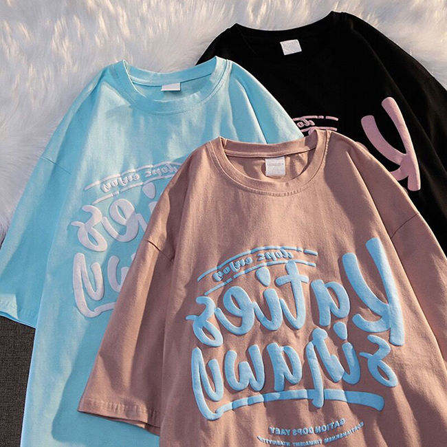 Good Quality Puff Printing Tshirt Manufacturing Organic Cotton Letter Graphic Tees Custom Women Printed 3D Puff Print T Shirts