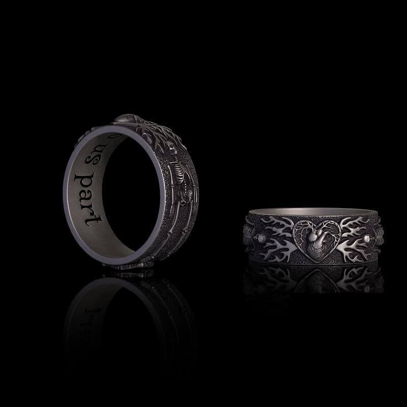 GTHIC Till Death Do Us Part Heart Sterling Silver Skeleton Ring