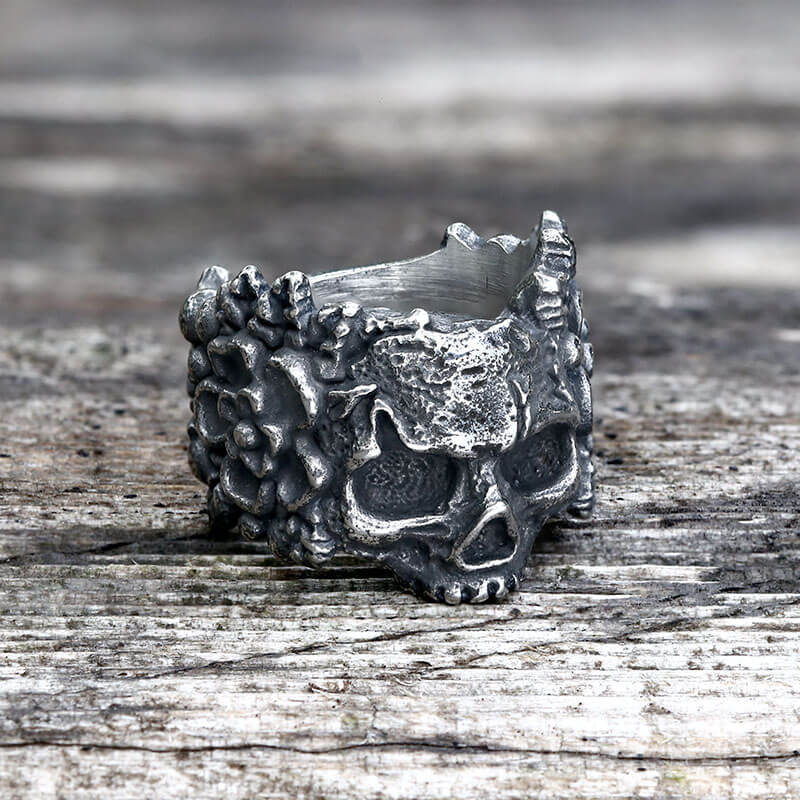 GTHIC Mexican Flower Stainless Steel Sugar Skull Ring